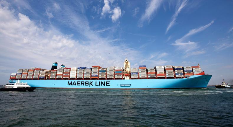 The MV Maersk Mc-Kinney Moller, the world's biggest container ship, arrives at the harbour of Rotterdam August 16, 2013. REUTERS/Michael Kooren