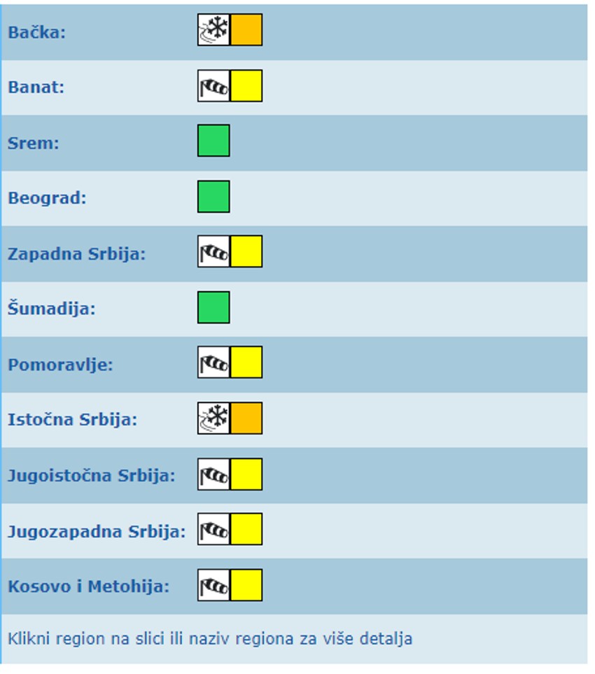 Meteoalarm za četvrtak