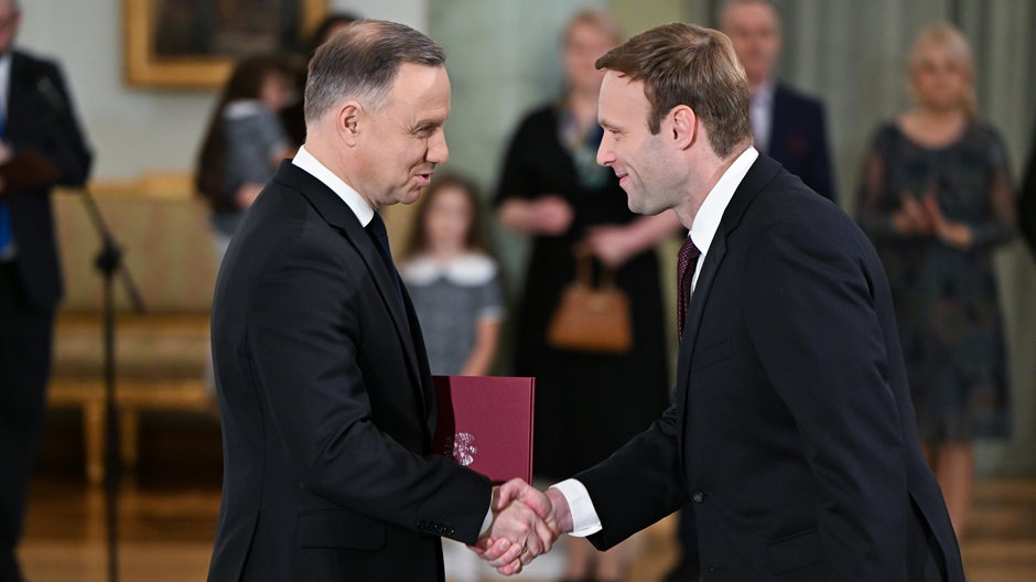 Andrzej Duda (po lewej) i Marcin Mastalerek w kierownictwie Kancelarii Prezydenta RP, 2023 r.
