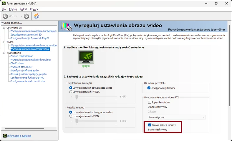 Włączanie funkcji RTX Video HDR