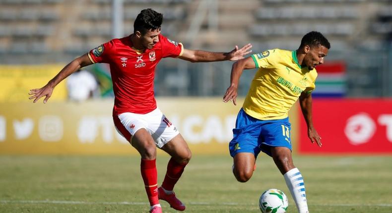 Mohamed Salah (L) scored the first goal as Al Ahly of Egypt beat Renaissance Berkane of Morocco 2-0 on Friday to win the CAF Super Cup. Creator: Phill Magakoe