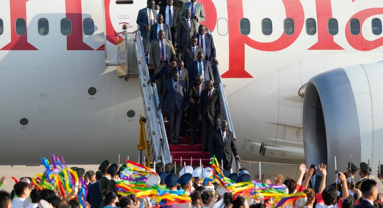 South Sudanese leaders arrive in Beijing  for a summit in September 2024Andy Wong via AP