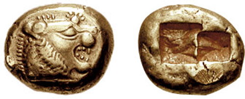 Monety z VII w. p.n.e. wybite na zlecenie króla Krezusa z Lidii