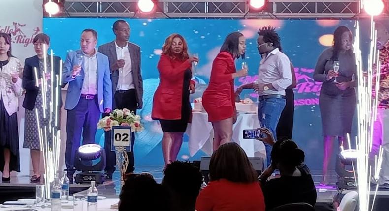 Rapper Diana Marua, Kevin Bahati and other celebrities when the rapper was unveiled alongside Dr Ofweneke and marriage counsellor Getrude Mungai to host Hello Mr Right, Season 3