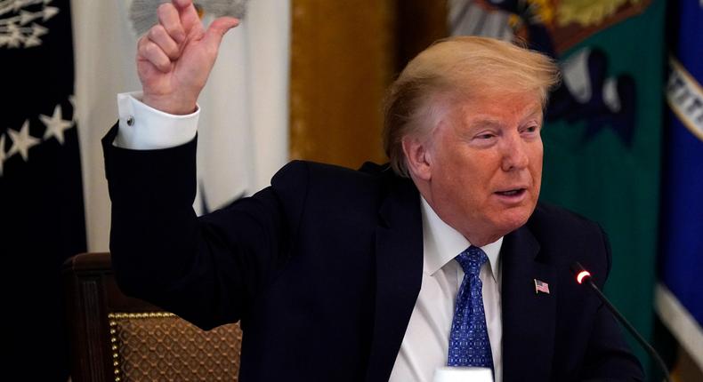 President Donald Trump speaks during a Cabinet Meeting in the East Room of the White House, Tuesday, May 19, 2020, in Washington. (AP Photo/Evan Vucci)