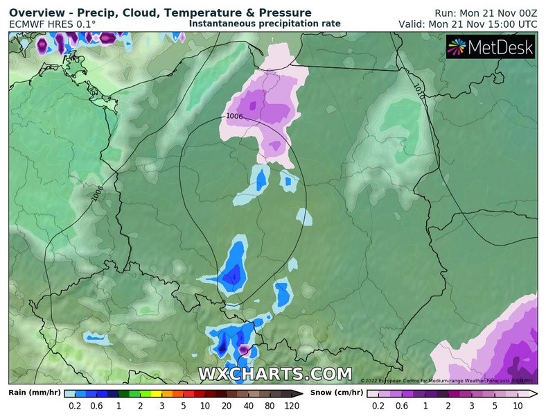 Miejscami wystąpią opady deszczu, deszczu ze śniegiem i śniegu.