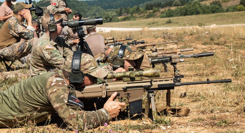 Competitors zero their rifles during the 2022 European Best Sniper Competition on August 4.US Army/Spc Christian Carrillo