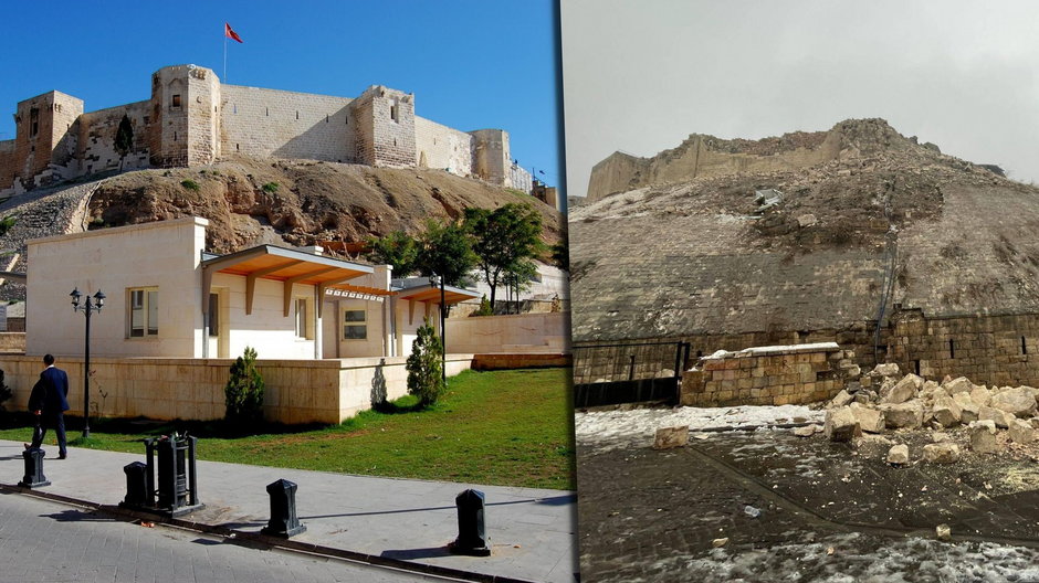Położony na południu Turcji zamek Gaziantep przed i po trzęsieniu ziemi