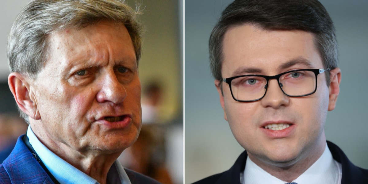 Były wicepremier Leszek Balcerowicz (z lewej) i rzecznik rządu Piotr Müller (z prawej)