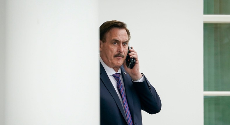 MyPillow CEO Mike Lindell waits outside the White House on January 15.