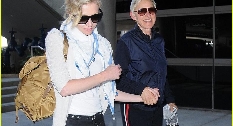 Ellen DeGeneres and wife, Portia de Rossi hold hands at Los Angeles airport