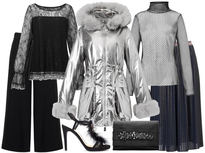 STYLIZACJE na karnawał: bluzki, spodnie, spódnica – Cotton Club/cottonclub.pl, kurtka – Boca/boca.pl, kopertówka – Menbur/menbur.pl, szpilki – Menbur/menbur.pl