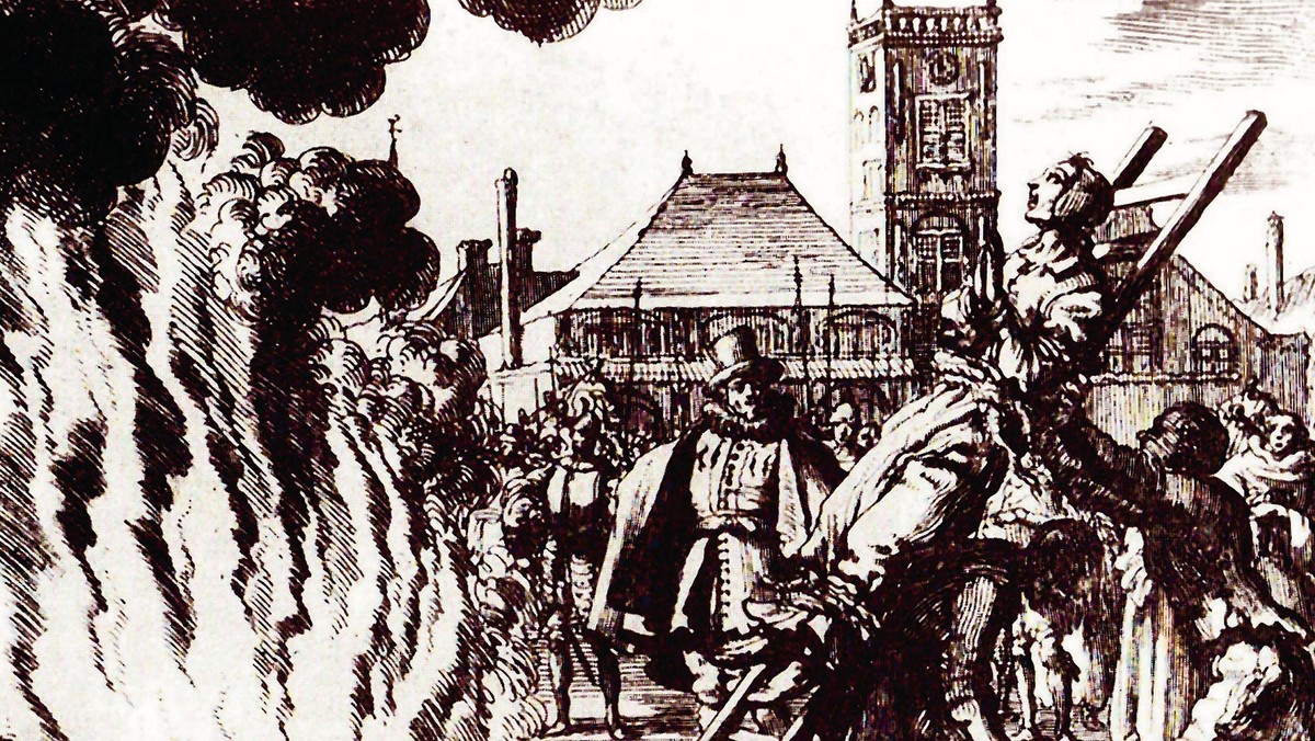 The burning of a 16th century Dutch Anabaptist as a heretic or witch.