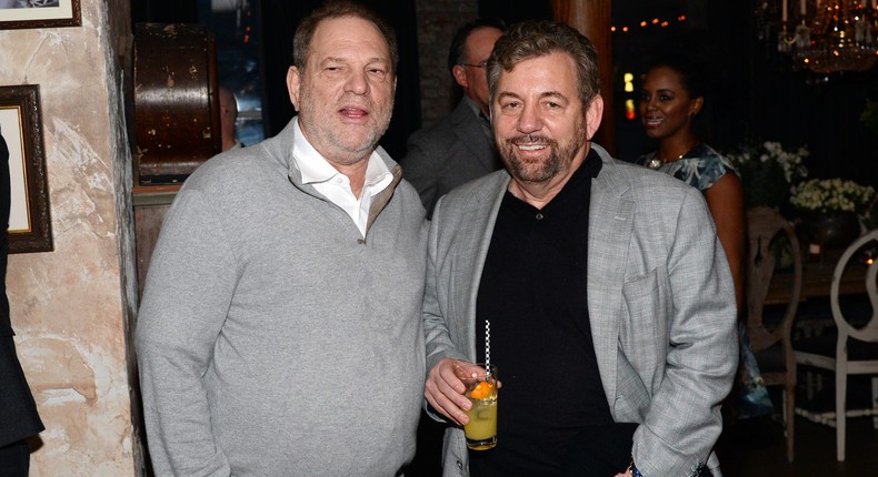 Harvey Weinstein (L) and James Dolan (R) attend a celebration for Bryan Cranston at House of Elyx on December 13, 2015, in New York City.Andrew Toth/Getty Images