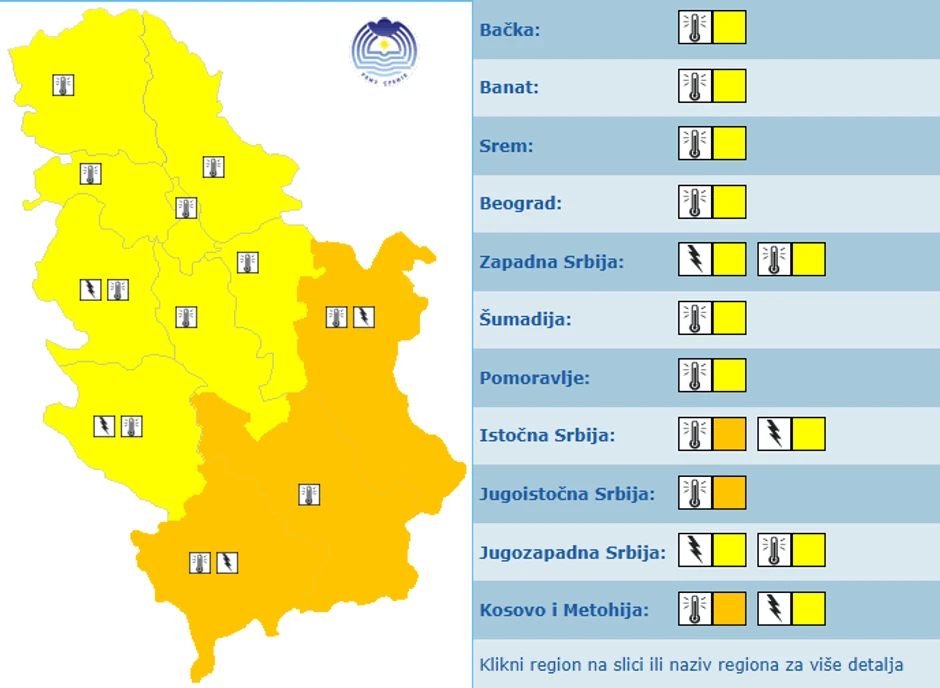 Meteoalarm RHMZ za sutra