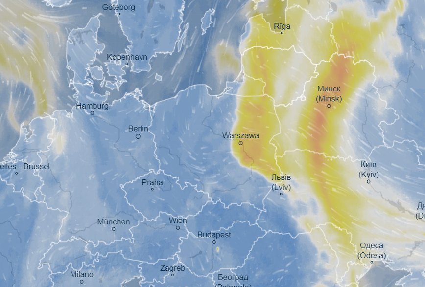 Zanieczyszczenie powietrza w Polsce — dane z serwisu Ventusky.com