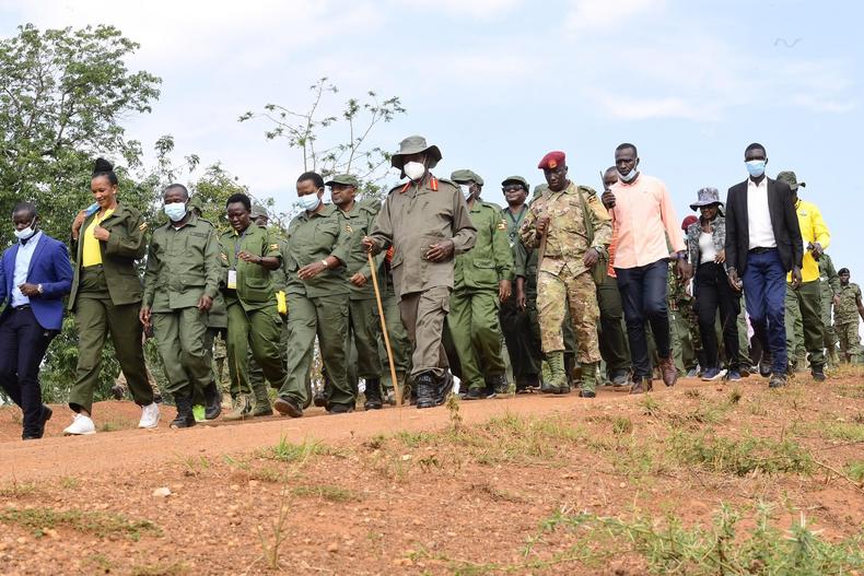 President Museeveni treks with ministers during the Kyankwanzi retreat