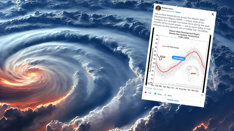 Wyjątkowo ciepły Atlantyk może doprowadzić do bardzo aktywnego sezonu huraganowego (screen: twitter/Michael Lowry)