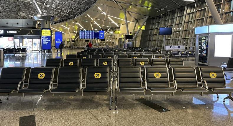 A view of empty seats and spaces at Vnukovo International Airport after Western countries closed their airspace to Russia. The airport pictured is not Anapa Airport.Nuran Erkul Kaya/Anadolu Agency via Getty Images