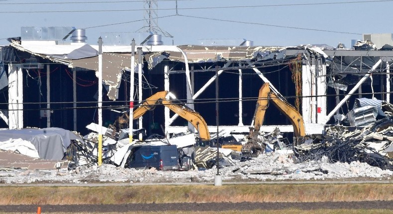 A tornado led to the partial collapse of an Amazon Fulfilment Center in Edwardsville, Illinois.