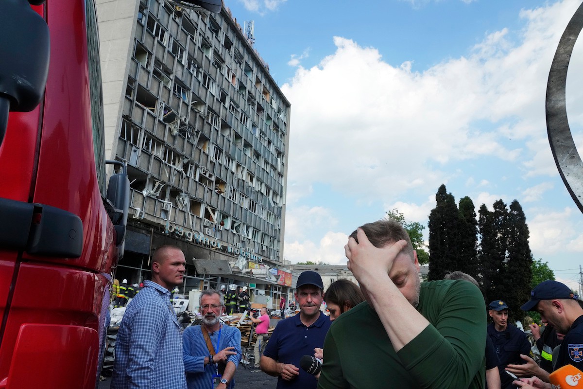 Ukrajinské mesto Vinnycia po ruskom útoku. 