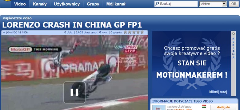 Zobacz wypadek Jorge Lorenzo w Chinach