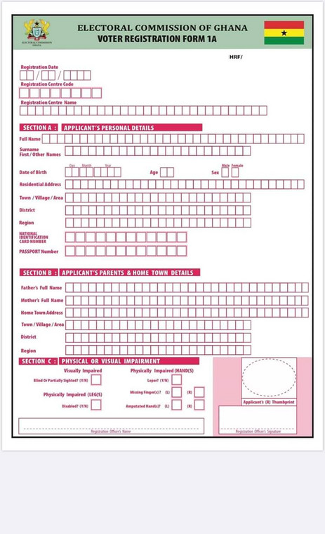 What the voter registration form looks like
