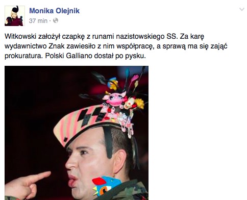 Print screen z facebooka Moniki Olejnik, fot. Facebook