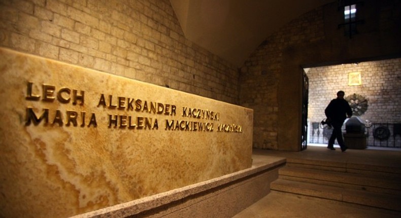 The tomb of late Polish President Lech Kaczynski and his wife Maria, in the crypt of Wawel castle in Krakow