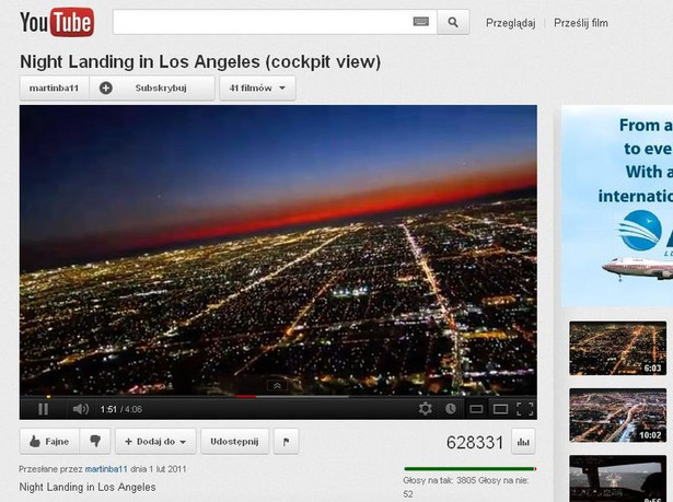 Unikalne wideo! Lądowanie w nocnym Los Angeles z perspektywy pilota