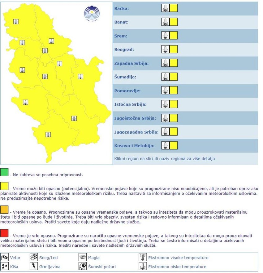 U celoj Srbiji na snazi žuti meteoalarm 