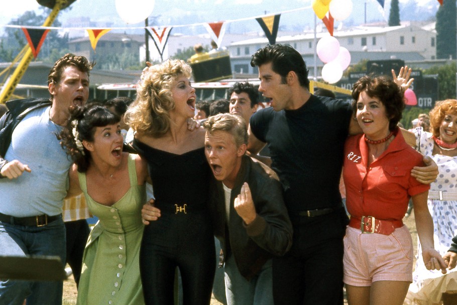 Aktorzy na planie filmu „Grease": Olivia Newton-John, Jeff Conaway, John Travolta, Stockard Channing