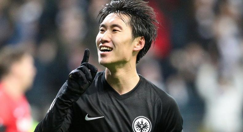 Japan midfielder Daichi Kamada celebrates scoring for Eintracht Frankfurt in their 4-1 win over Salzburg in their Europa League last 32, first leg clash on Thursday.