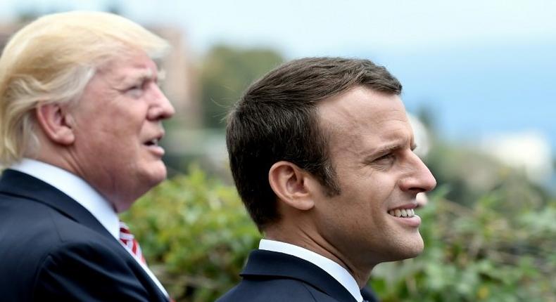 US President Donald Trump (left) and French President Emmanuel Macron at the G7 summit in Sicily on May 26, 2017