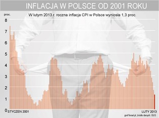 GUS: Inflacja w Polsce w lutym 2013 r. wyniosła 1,3 proc. w ujęciu rocznym