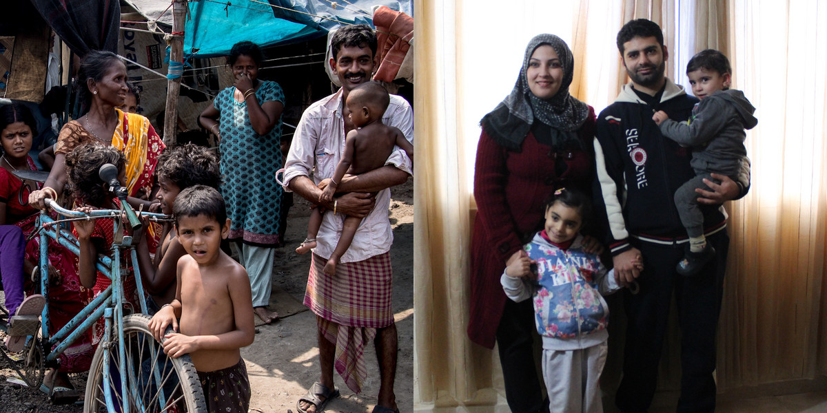 Biedna rodzina w Indiach i dobrze sytuowana rodzina palestyńska