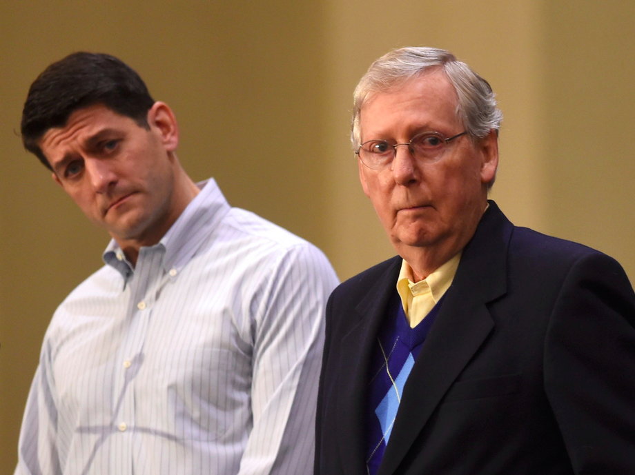 Ryan and Sen. Mitch McConnell during the 2017 "Congress of Tomorrow" Joint Republican Issues Conference in Philadelphia on January 26.