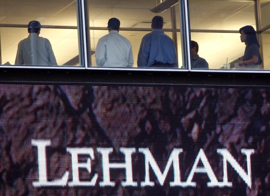 File photo of people at Lehman Brothers headquarters in New York