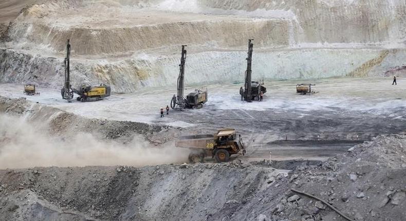 A truck arrives to ferry excavated gold, copper and zinc ore from the main mining pit at the Bisha Mining Share Company (BMSC) in Eritrea, operated by Canadian company Nevsun Resources, February 17, 2016. 