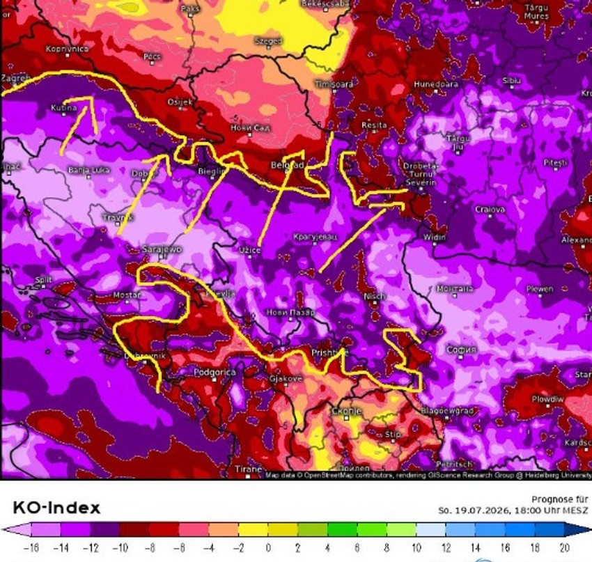 U subotu posle podne u velikom delu regiona mogu se razviti multićelijske i superćelijske oluje