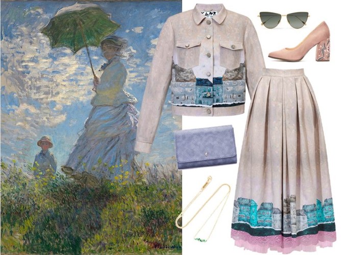 Moda inspirowana sztuką: kurtka i spódnica - KAMY Made In Krakow/ kamydesign.pl, buty i torebka - Menbur/menbur.pl, pozostałe dodatki - TK MAXX