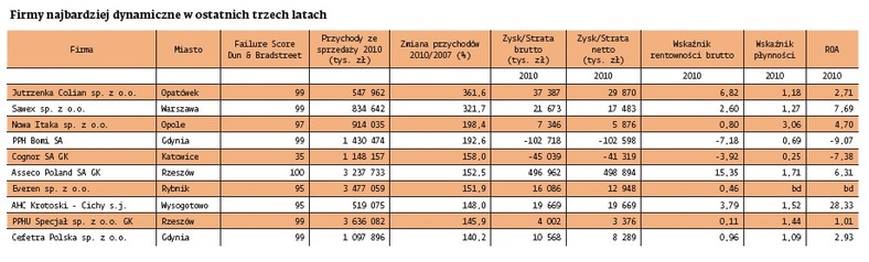 Najbardziej dymaniczne polskie firmy w ostatnich trzech latach