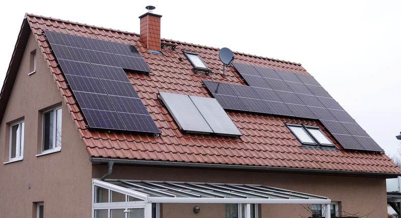 This photo taken on Jan. 4, 2024 shows solar panels installed on the roof of a residential house in Berlin, Germany.Ren Pengfei/Xinhua/Getty Images