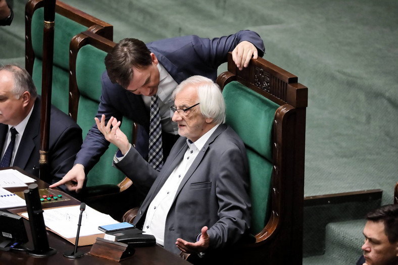 Zbigniew Ziobro i Ryszard Terlecki w Sejmie, 2019 r.