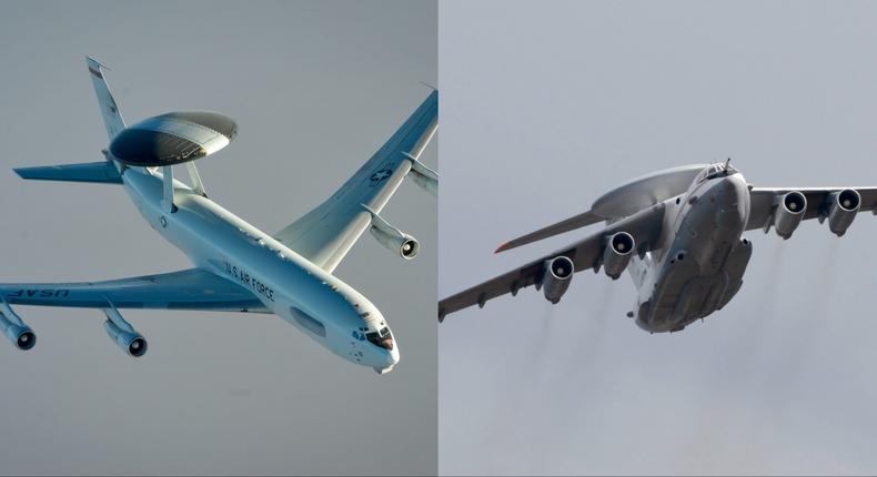 A US E-3 Sentry, left, and a Russian A-50 are early warning aircraft that play critical roles in military operations.Staff Sgt. Michael Battles/US Air Force, Misha Japaridze/AP Photo