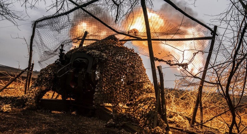 Ukrainian soldiers at the artillery position in an unidentified area on the Adiivka frontline prepare to fire the D 30 gun.Jose Colon/Anadolu via Getty Images