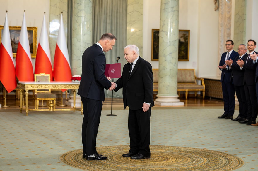 Andrzej Duda i Jarosław Kaczyński w Pałacu Prezydenckim (21.06.2023)