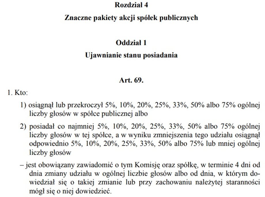 Ustawa z dnia 29 lipca 2005 r. o ofercie publicznej i warunkach wprowadzania instrumentów finansowych do zorganizowanego systemu obrotu oraz o spółkach publicznych