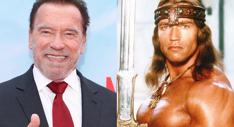Arnold Schwarzenegger à la première de FUBAR à Los Angeles, Californie, et dans le rôle principal de Conan le Barbare (Mark Von Holden/Variety via Getty Images).