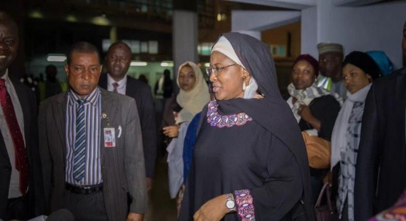 Aisha Buhari returns to Nigeria after seven days with President Buhari